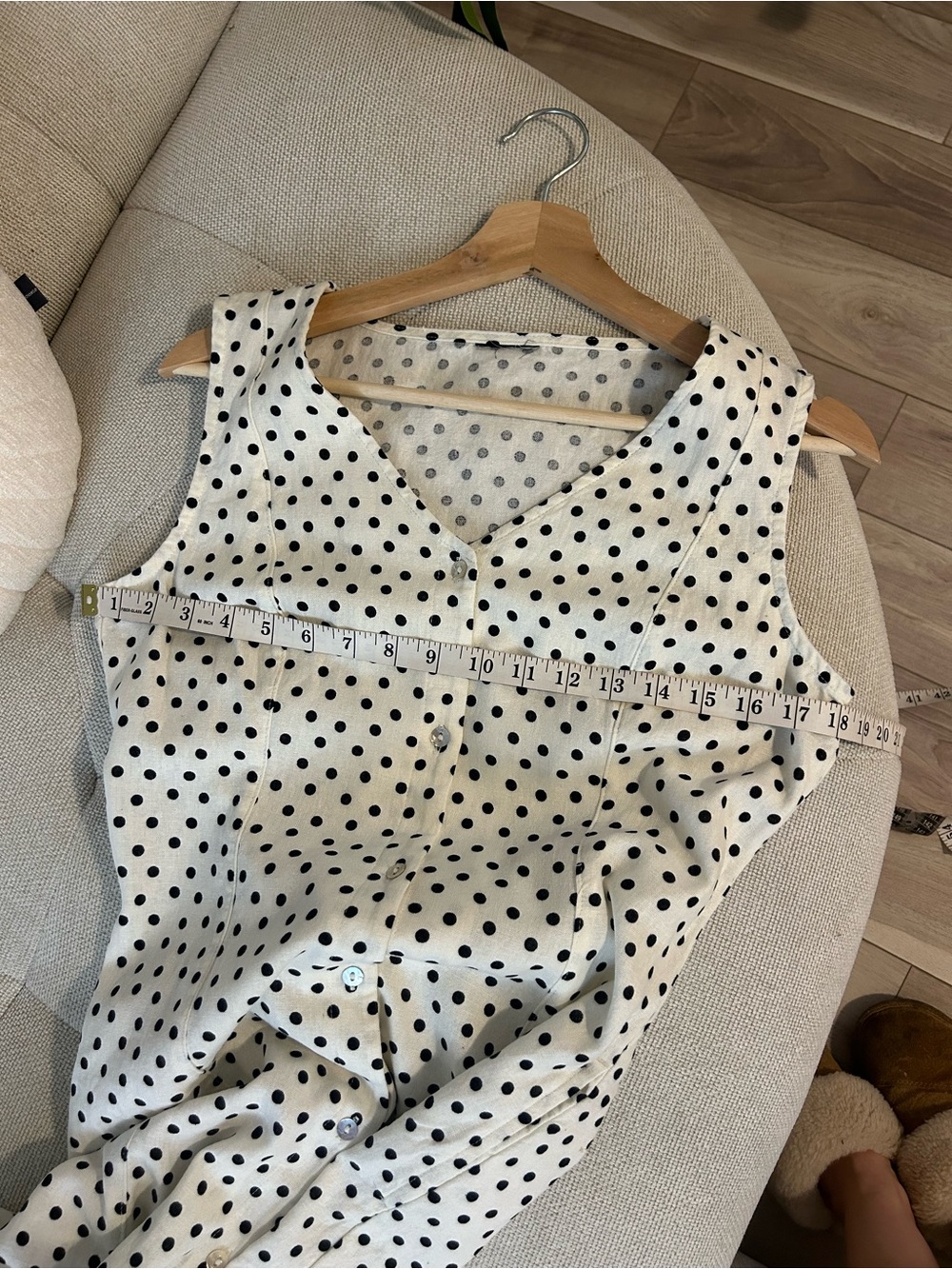 Vintage Cotton Sleeveless V-Neck Polka Dot Midi Dress - Picture 12 of 13